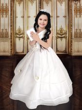 Amazing White Sleeveless Beading and Ruffles Floor Length Flower Girl Dress
