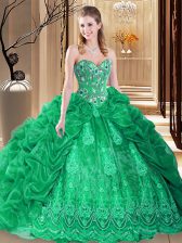 Edgy Green Sleeveless Court Train Embroidery and Pick Ups Sweet 16 Quinceanera Dress