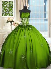  Taffeta Lace Up Strapless Sleeveless Floor Length Quinceanera Dress Beading and Appliques and Ruching