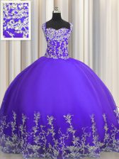 Inexpensive Beading and Appliques Sweet 16 Dresses Purple Lace Up Sleeveless Floor Length