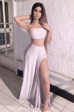  Pink Chiffon Zipper Strapless Sleeveless Floor Length Homecoming Dress Ruching