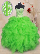 Captivating Sweetheart Sleeveless Organza Sweet 16 Quinceanera Dress Beading and Ruffles Lace Up