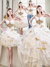 Flare Four Piece White Sleeveless Beading and Ruffles Floor Length Vestidos de Quinceanera