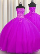 Shining Really Puffy Sweetheart Sleeveless Lace Up Sweet 16 Quinceanera Dress Lilac Tulle