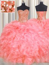 Nice Halter Top Sleeveless Beading and Ruffles Lace Up Vestidos de Quinceanera