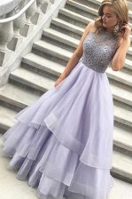 Clearance Scoop Organza Sleeveless Floor Length Prom Dress and Beading