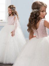  Scoop White Zipper Toddler Flower Girl Dress Beading Sleeveless Floor Length