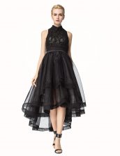  Tulle Sleeveless Asymmetrical Prom Dress and Lace