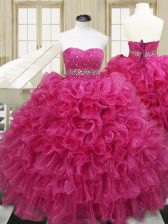  Organza Sleeveless Floor Length 15th Birthday Dress and Beading and Ruffles
