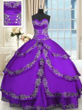  Purple Sweetheart Neckline Beading and Appliques and Ruffled Layers Sweet 16 Dresses Sleeveless Lace Up