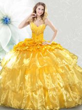 High Quality Sleeveless Ruffled Layers and Sequins Lace Up Quinceanera Gown