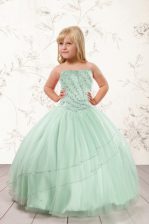  Tulle Strapless Sleeveless Lace Up Beading Pageant Gowns For Girls in Apple Green