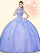 Lavender High-neck Backless Beading and Appliques Quinceanera Dress Sleeveless