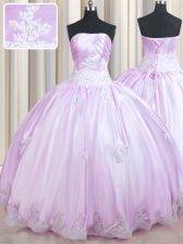 Smart Lilac Ball Gowns Beading and Appliques Quinceanera Gowns Lace Up Taffeta Sleeveless Floor Length