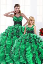 Fantastic Sweetheart Sleeveless Organza 15th Birthday Dress Beading and Appliques and Ruffles Lace Up