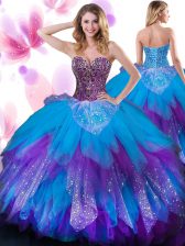 Eye-catching Multi-color Lace Up Quinceanera Gown Beading and Ruffled Layers Sleeveless Floor Length