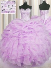 Custom Designed Ball Gowns Quince Ball Gowns Lilac Sweetheart Organza Sleeveless Floor Length Lace Up