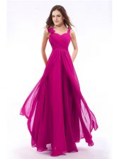 Custom Design Empire Homecoming Dress Fuchsia Straps Chiffon Sleeveless Floor Length Zipper