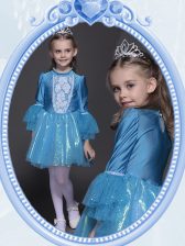 Romantic Scoop Long Sleeves Mini Length Side Zipper Flower Girl Dresses Teal for Party and Quinceanera and Wedding Party with Beading and Sequins
