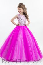  Fuchsia Little Girls Pageant Dress Wholesale Party and Wedding Party with Beading Scoop Sleeveless Zipper