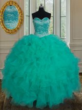 Noble Ball Gowns Quinceanera Dress Turquoise Sweetheart Organza Sleeveless Floor Length Lace Up