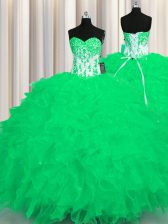  Appliques and Ruffles Sweet 16 Quinceanera Dress Turquoise Lace Up Sleeveless Floor Length