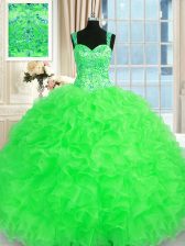  Lace Up Quinceanera Gowns Beading and Embroidery and Ruffles Sleeveless Floor Length