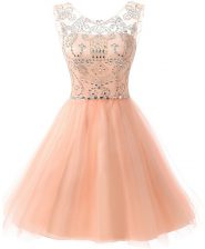 Smart Scoop Sleeveless Zipper Knee Length Beading Evening Dress