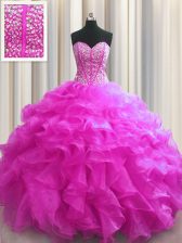  Visible Boning Sleeveless Beading and Ruffles Lace Up 15 Quinceanera Dress