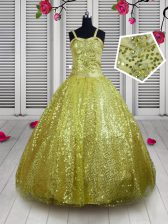 Eye-catching Gold Straps Lace Up Sequins Kids Pageant Dress Sleeveless
