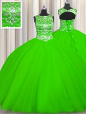 Top Selling Scoop Sleeveless Quinceanera Dresses Floor Length Beading Tulle
