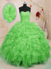  Sweetheart Lace Up Beading and Ruffles and Hand Made Flower Sweet 16 Dress Sleeveless