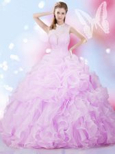 Discount Pick Ups Lilac Sleeveless Organza Lace Up Quinceanera Gowns for Military Ball and Sweet 16 and Quinceanera