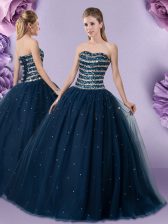  Dark Green Tulle Lace Up Sweetheart Sleeveless Floor Length 15th Birthday Dress Beading