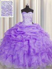 Fashionable Floor Length Ball Gowns Sleeveless Lavender Quince Ball Gowns Lace Up