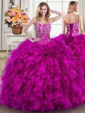  Ball Gowns Sleeveless Fuchsia Ball Gown Prom Dress Brush Train Lace Up