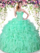  Apple Green Sleeveless Floor Length Beading and Ruffles Lace Up Ball Gown Prom Dress