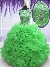  Scoop Sleeveless Lace Up Sweet 16 Dresses Green Organza