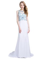  Scoop With Train Zipper Homecoming Dress White for Prom and Party with Beading Brush Train