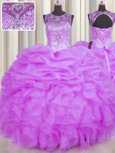 Popular Scoop See Through Sleeveless Beading and Ruffles and Pick Ups Backless Quinceanera Dress