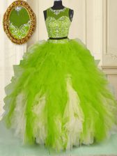  Tulle Scoop Sleeveless Zipper Beading and Ruffles Quinceanera Dress in Multi-color