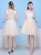Edgy Champagne Quinceanera Court of Honor Dress Prom and Party with Bowknot Scoop Sleeveless Lace Up