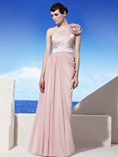 Fashionable One Shoulder Pink Sleeveless Chiffon Side Zipper Prom Evening Gown for Prom and Party