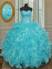 Clearance Sleeveless Beading and Ruffles Lace Up 15 Quinceanera Dress