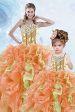 Lovely Floor Length Lace Up Sweet 16 Dress Multi-color for Military Ball and Sweet 16 and Quinceanera with Beading and Ruffles and Sequins