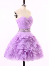  Lavender Zipper Prom Evening Gown Beading and Ruching Sleeveless Mini Length