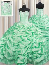 Romantic Sleeveless Brush Train Beading and Pick Ups Lace Up Sweet 16 Dresses