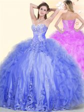  Blue Lace Up Sweetheart Beading and Ruffles Sweet 16 Dresses Tulle Sleeveless
