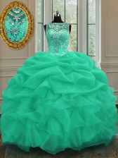 Glittering Scoop Apple Green Ball Gowns Beading and Pick Ups Sweet 16 Dress Lace Up Organza Sleeveless Floor Length
