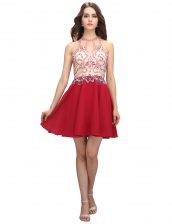  Mini Length Column/Sheath Sleeveless Red Homecoming Dress Backless